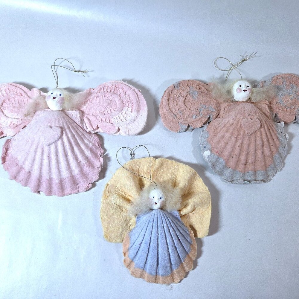 Vintage Set of 3 Handcast Paper Angels
